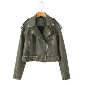 Coats & Jackets |  Womens Distressed Faux Leather Biker Jacket Clothing Coats & Jackets