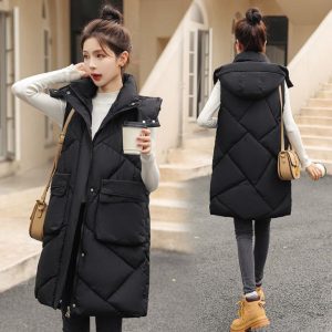 Coats & Jackets |  Womens Long Hooded Puffer Vest Clothing Black