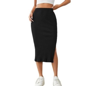 Dresses |  Womens Ribbed Split Midi Skirt Clothing Dresses