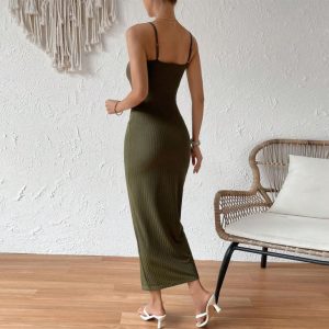 Dresses |  Womens Square Neck Ribbed Maxi Dress Clothing Dresses