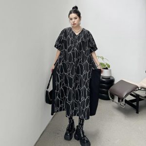 Dresses |  Womens Stencil Print Midi Shirt Dress Clothing Black