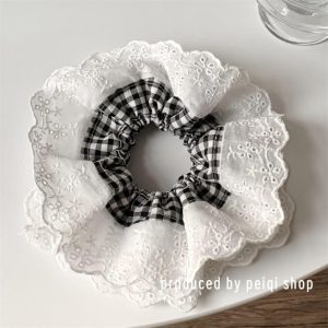 Hair Accessories |  Womens Jumbo Gingham And Lace Scrunchie Accessories Black