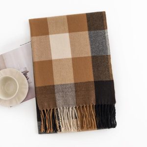 Hats, Gloves & Scarves |  Mens Check Fringe Trim Scarf Accessories Brown