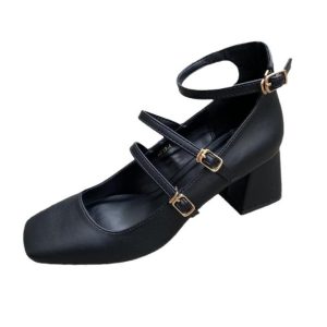 Heels |  Womens Faux Leather Heeled Mary Janes Heels Black