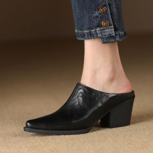 Heels |  Womens Paula Echevarría Stud Detail Pointed Toe Mules Heels Black