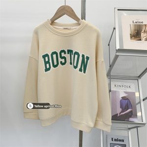 Hoodies & Sweatshirts |  Womens Boston Print Oversized Sweatshirt Clothing Beige