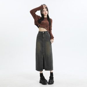 Jeans & Denim |  Womens Denim Wrap Midi Skirt Clothing Jeans & Denim