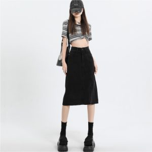 Jeans & Denim |  Womens Midi Denim Skirt Clothing Barely Black