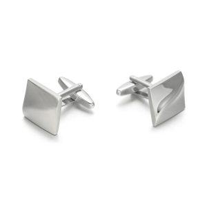 Jewellery |  Mens Polished/Brushed Rhodium Plated Square Curved Cufflinks Accessories Jewellery