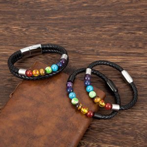 Jewellery |  Mens Semi Precious Braided Leather Bracelet Accessories Jewellery