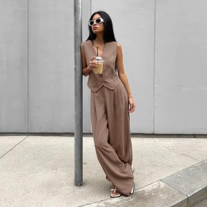 Pants |  Womens Pleated Tailored Pants Clothing Mocha