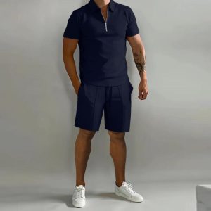 Polos |  Mens Albany-Short Sleeve Half Zip Textured Polo Clothing Mens