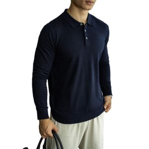 Polos |  Mens Trafford – Long Sleeve Merino Half Button Polo Clothing Mens