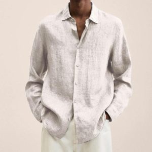 Shirts |  Mens Tailored Fit Basketweave Linen Shirt Clothing Mens