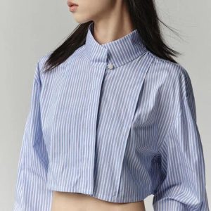 Shirts |  Womens Rita Ora Cropped Striped Shirt Clothing Blue