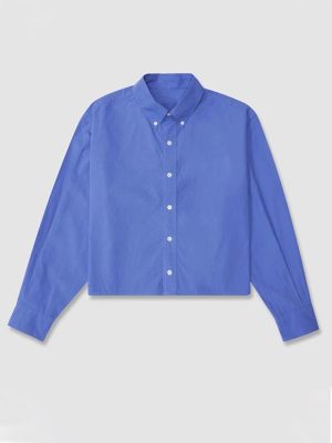 Shirts |  Womens Tie Waist Cropped Shirt Clothing Blue