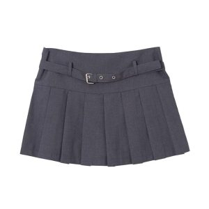 Skirts |  Womens Buckle Pleated Mini Skirt Clothing Light Gray