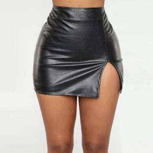 Skirts |  Womens Faux Leather Mini Skirt Clothing Black