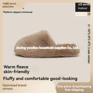 Slippers |  Womens Faux Fur Fleece Lined Slippers Shoes Beige