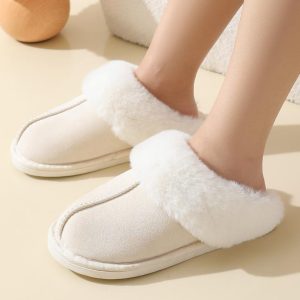 Slippers |  Womens Faux Fur Lined Moccasin Slippers Shoes Natural