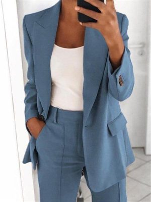 Suits & Blazers |  Womens Single-Breasted Blazer Clothing Dark Blue