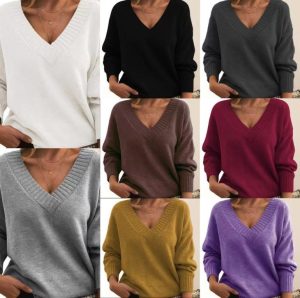 Sweaters & Cardigans |  Womens Chunky V-Neck Sweater Clothing Oatmeal