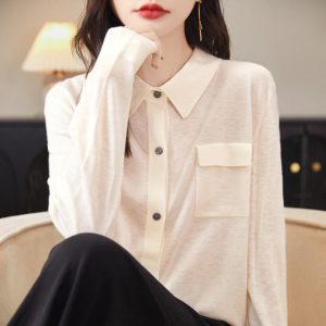 Sweaters & Cardigans |  Womens Collared Cardigan Clothing Oatmeal