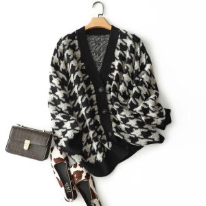 Sweaters & Cardigans |  Womens Houndstooth Boyfriend Cardigan Clothing Black/White