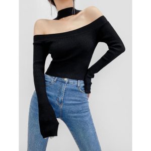 Sweaters & Cardigans |  Womens Ribbed Bardot Sweater Clothing Black