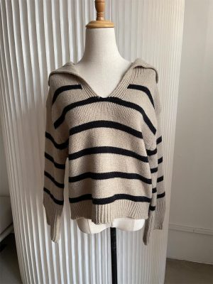 Sweaters & Cardigans |  Womens Striped Polo Sweater Clothing Camel