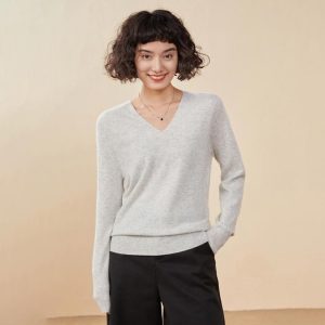 Sweaters & Cardigans |  Womens V-Neck Sweater Clothing Gray Heather