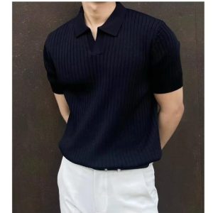 Tops & T-Shirts |  Mens Knitted Ribbed Polo Shirt Clothing Mens