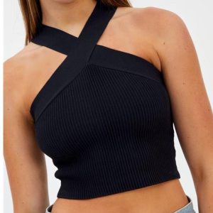 Tops & T-Shirts |  Womens Cross Over Knitted Strap Top Clothing Tops & T-Shirts