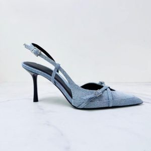 Heels |  Womens Buckled Denim Kitten Heels Heels Dark Blue